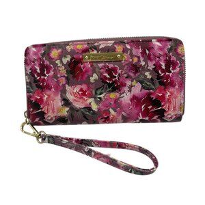 BETSEY JOHNSON Pink/ Black Floral Watercolor Wristlet/ Clutch/ Wallet - NWOT